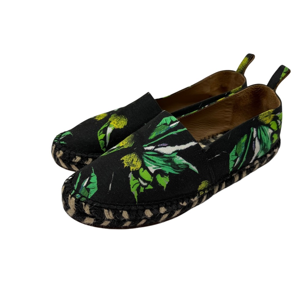 Proenza Schouler Women Floral Canvas Espadrille Flats Black Green Yellow
